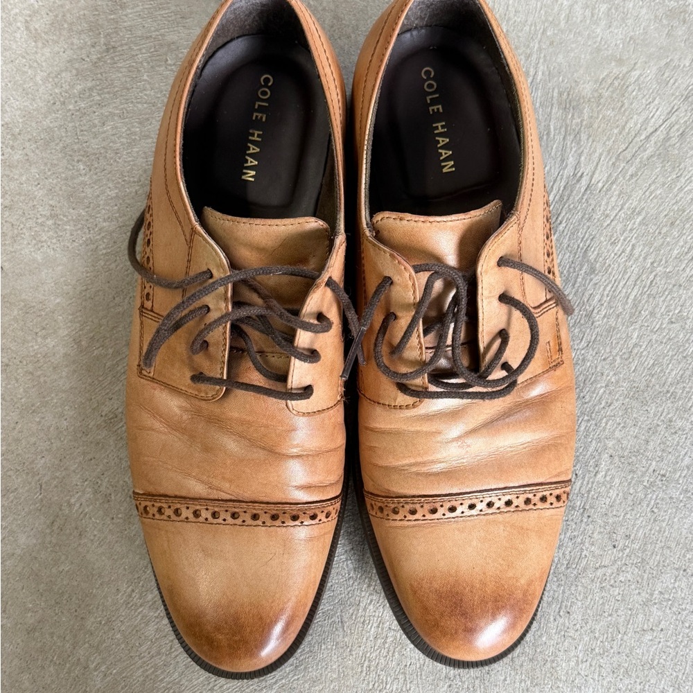 Cole Haan Tan Leather Oxford Shoes with Cap Toe